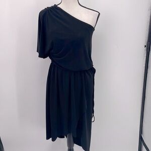 NWT Max & Cleo black one-shoulder mid length dress lightweight & flowy small